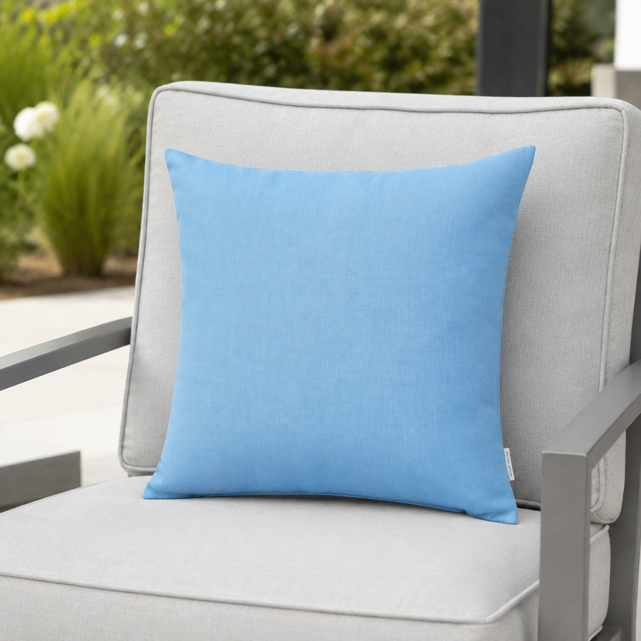 Sunbrella Outdoor Solid Pillow - Blue - 20x20 square pillow - lifestyle
