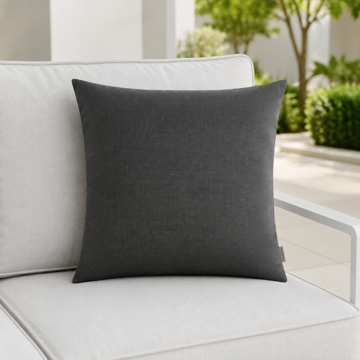 Sunbrella Outdoor Solid Pillow - Dark Gray - 20x20 square pillow - lifestyle