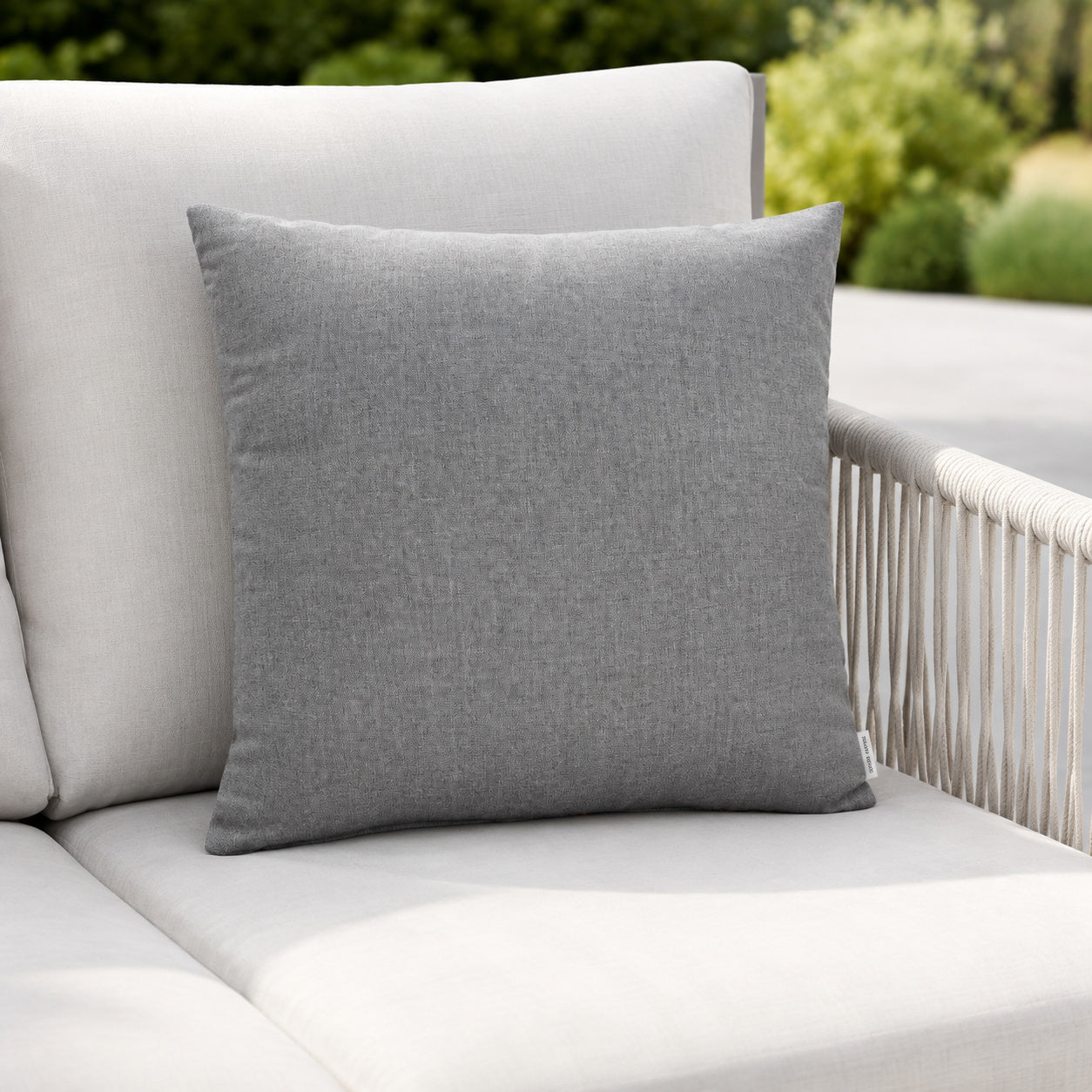 Sunbrella Outdoor Solid Pillow - Heather Gray - 20x20 square pillow - lifestyle