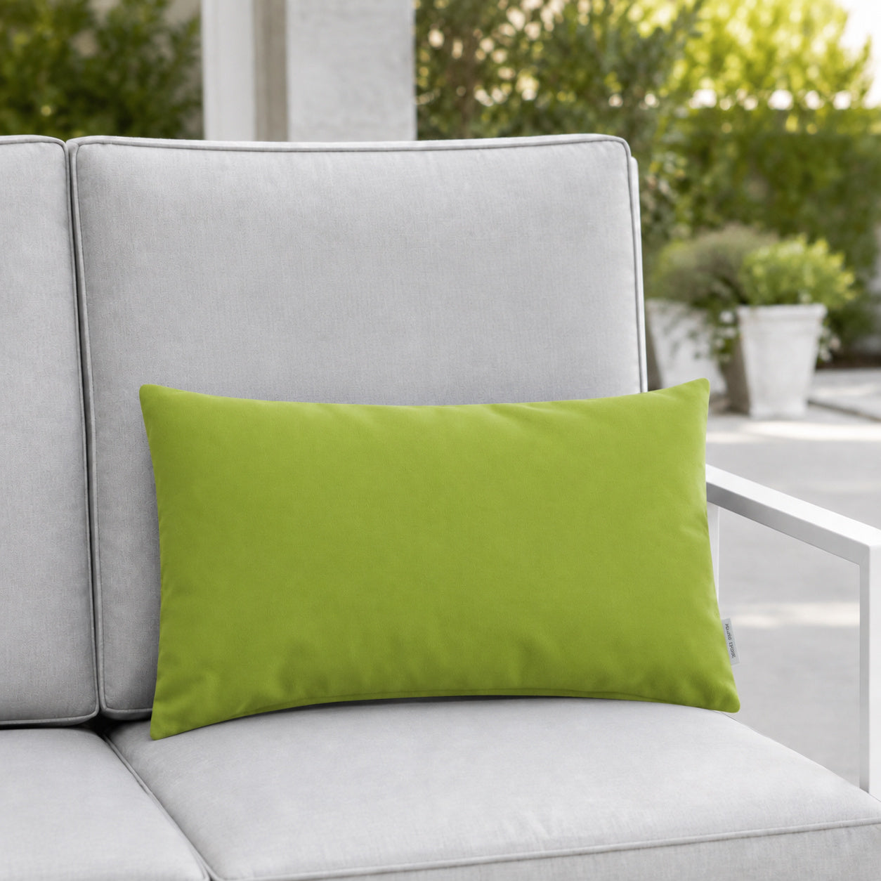 Sunbrella Outdoor Solid Pillow - Lime - 12x20 rectangular pillow - lifestyle