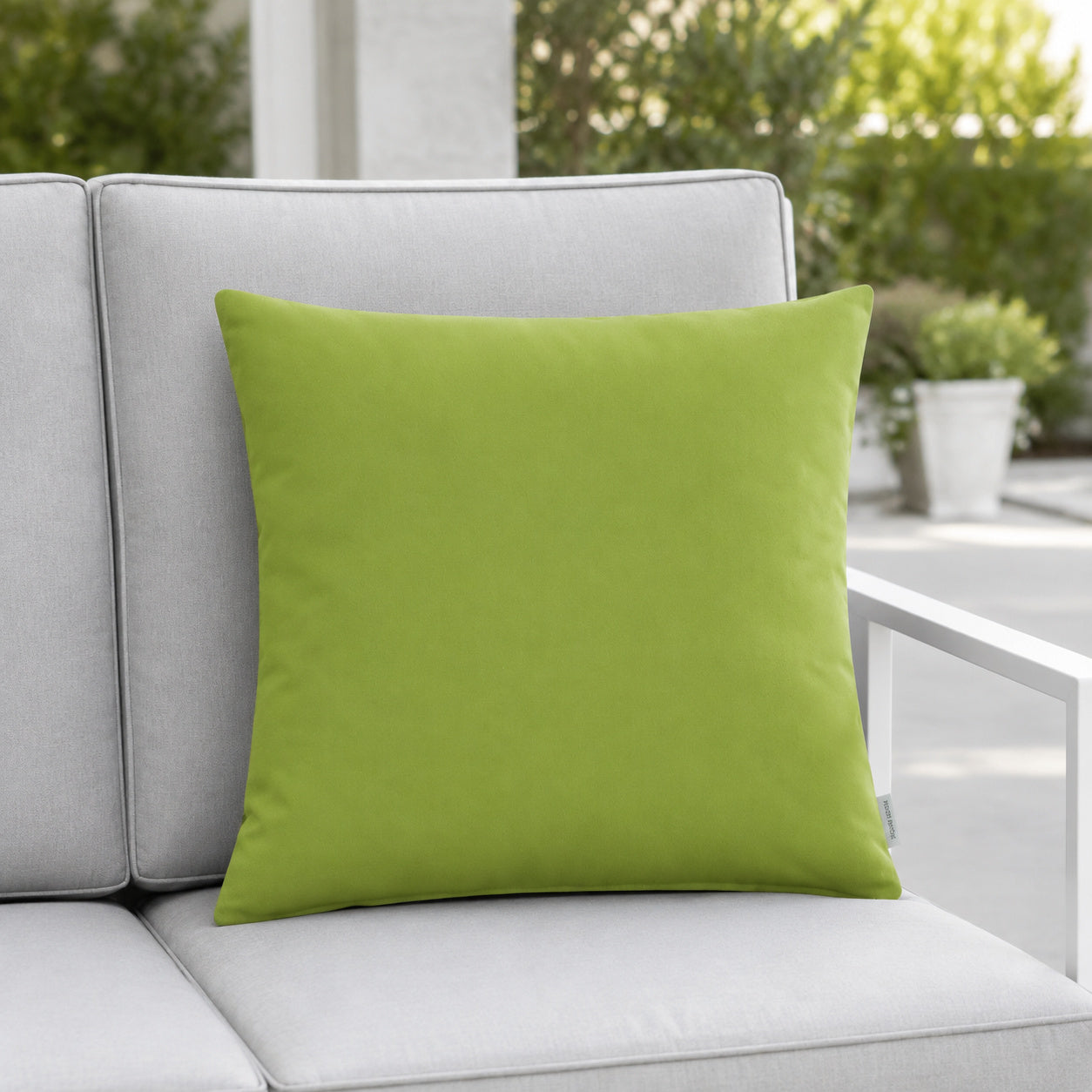 Sunbrella Outdoor Solid Pillow - Lime - 20x20 square pillow - lifestyle