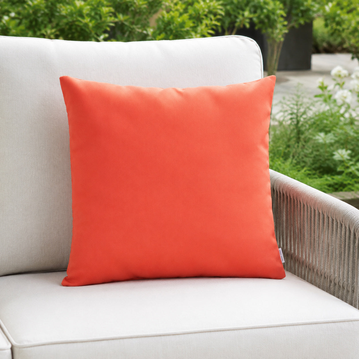 Sunbrella Outdoor Solid Pillow - Melon - 20x20 square pillow - lifestyle