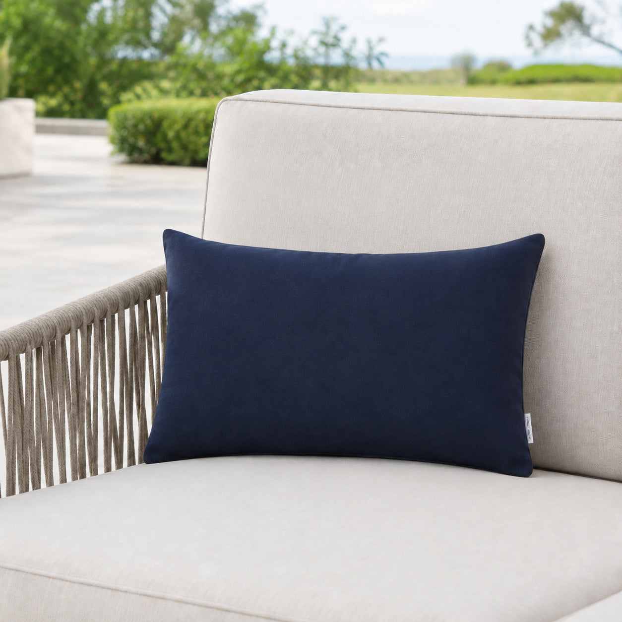 Sunbrella Outdoor Solid Pillow - Navy Blue - 12x20 rectangular pillow - lifestyle