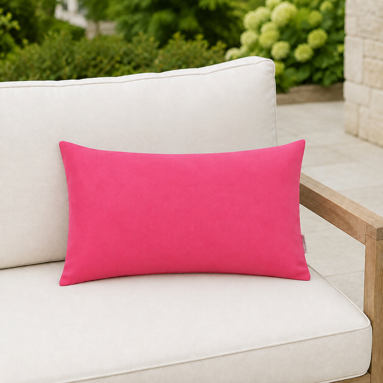 Sunbrella Outdoor Solid Pillow - Hot Pink - 12x20 rectangular pillow - lifestyle