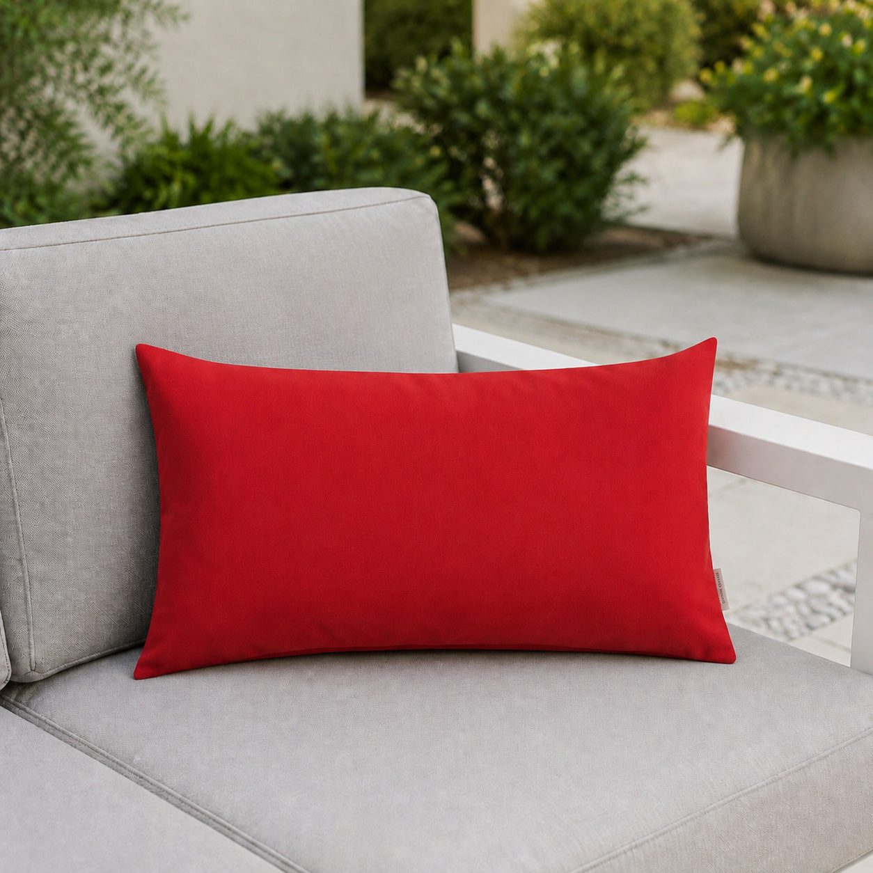Sunbrella Outdoor Solid Pillow - Red - 12x20 rectangular pillow - lifestyle