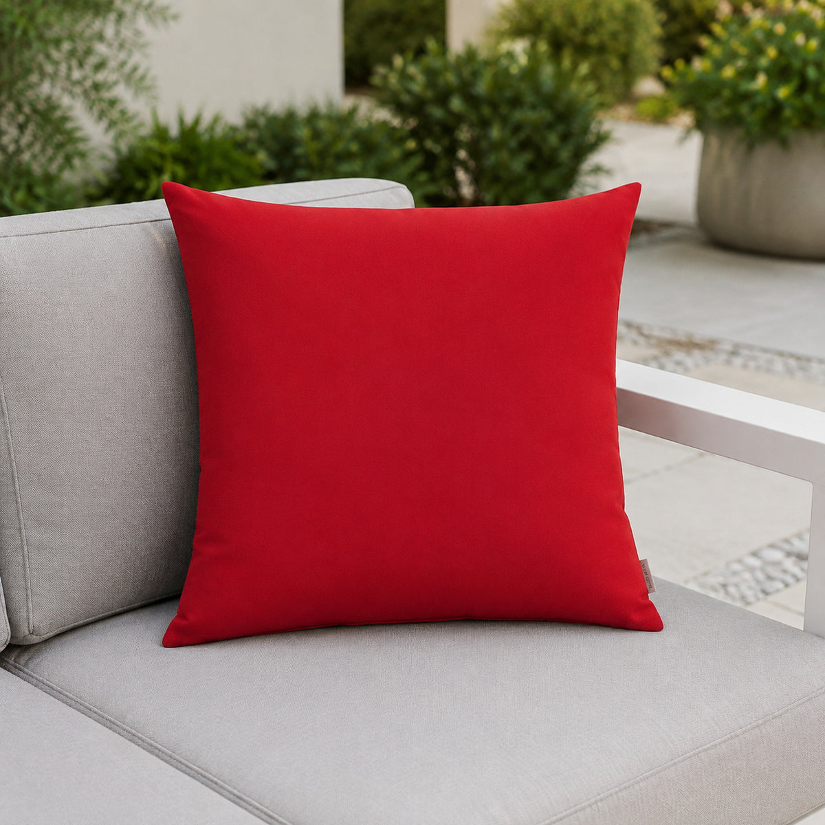 Sunbrella Outdoor Solid Pillow - Red - 20x20 square pillow - lifestyle