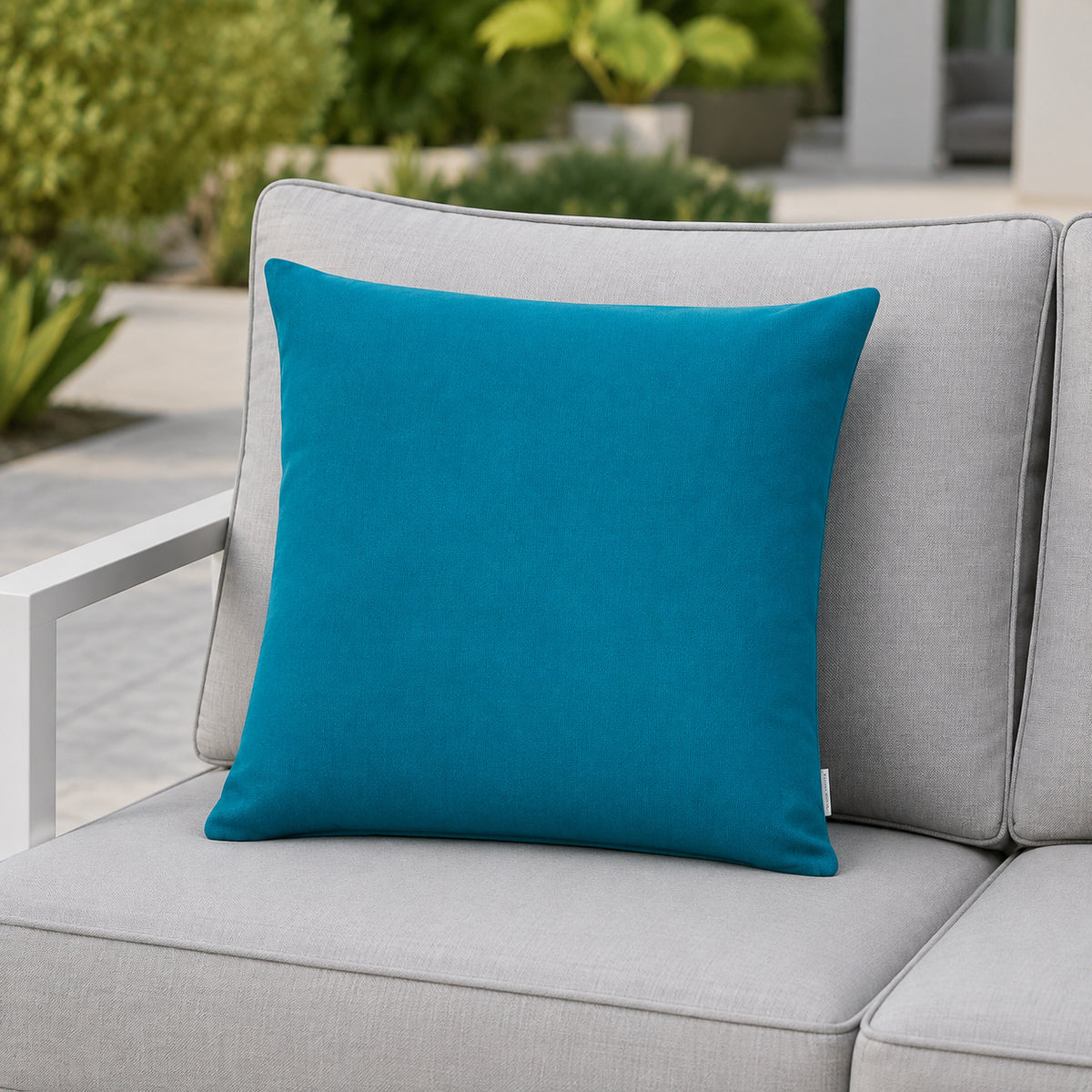 Sunbrella Outdoor Solid Pillow - Teal - 20x20 square pillow - lifestyle