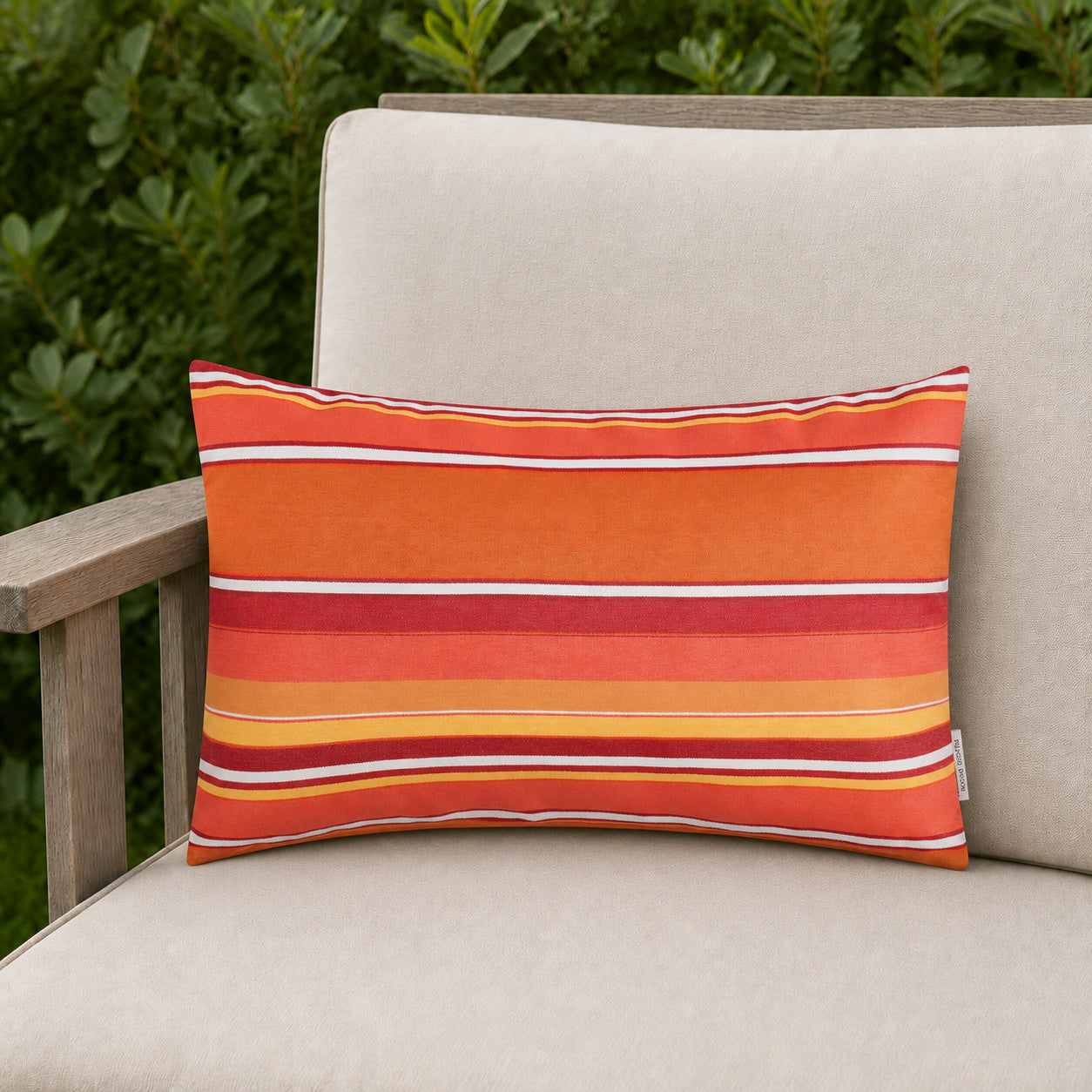 Sunbrella Outdoor Stripe Pillow - Dolce Mango - 12x20 rectangular pillow - lifestyle