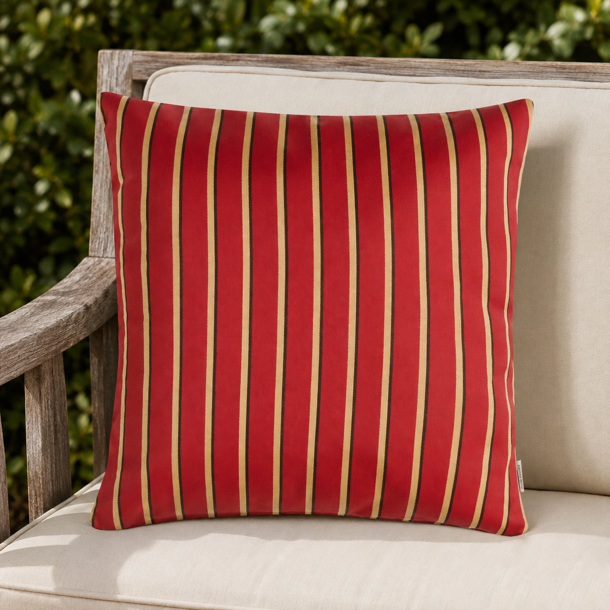 Sunbrella Outdoor Stripe Pillow - Mesa Flame - 20x20 square pillow - lifestyle